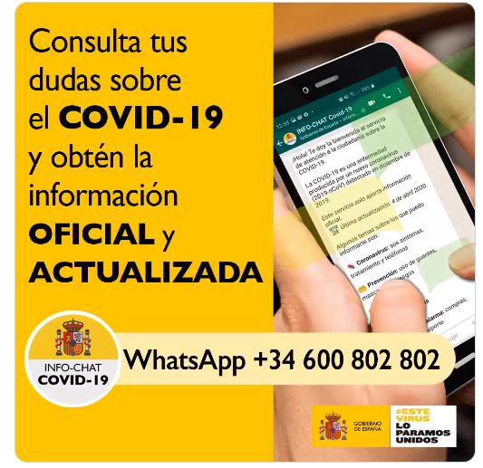 Uso del hispachat-covid19. Whatsapp 600 802 802